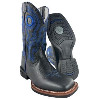Imagem de Bota Texana Masculina Durango Preto Bordado Azul Solado Flex Bico Quad
