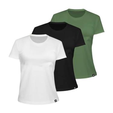 Imagem de Kit com 3 Camiseta Algodão Sportswear Muvin - Feminino - Mais Conforto - Academia – Camiseta Manga Curta - Treino Funcional - Corrida – Ginástica (BR, Alfa, P, Regular, Preto/Branco/Verde Menta)