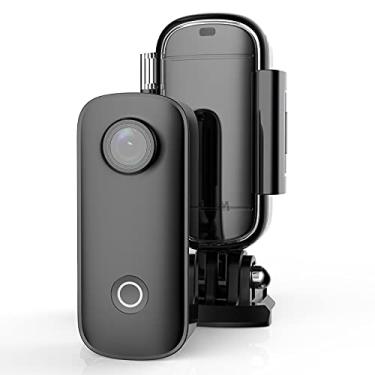 Imagem de Câmera de ação pequena SJCAM C100 1080P30FPS e 2.2hrs Gravação de vídeo Estabilização à prova d'água, webcam, pesa 1 onça para viagens, esportes, vlog (preto)