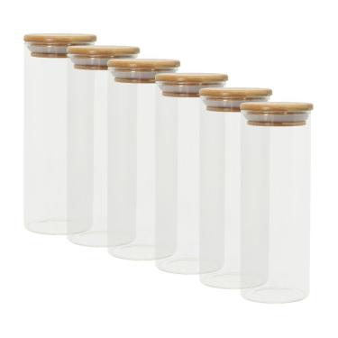 Imagem de Kit 6 Potes De Vidro P/ Mantimentos 450ml c/ Tampa Bambu