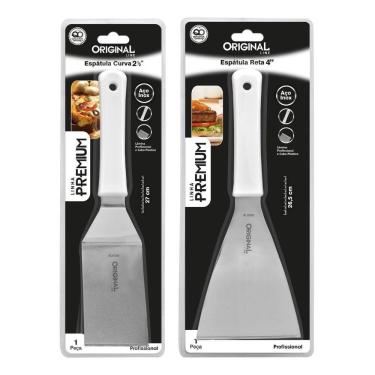 Imagem de Kit 2 Espátulas Inox Lanche Reta E Curva Chapeiro E Cozinha