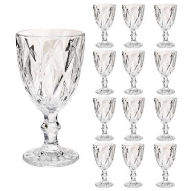 Imagem de 12 Taça Diamante Copo Vidro Transparente Bico De Jaca 300ml