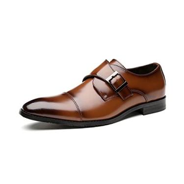 Imagem de Sapatos formais Vestido Oxford para homens Slip On Monk Strap Toe Cap Toe Polido Toe Couro Antiderrapante Sola de Borracha Salto Bloco Caminhada (Color : Brown, Size : 42 EU)