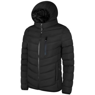 Imagem de FEOYA Jaqueta masculina acolchoada de inverno resistente à água para uso ao ar livre com capuz removível, Estilo 2 - preto, PP