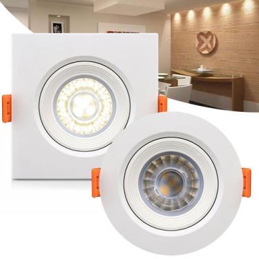 Imagem de Kit 3 Spot Led Quadrado Redondo Direcionável Embutir Cob 7w - CTB, Bra