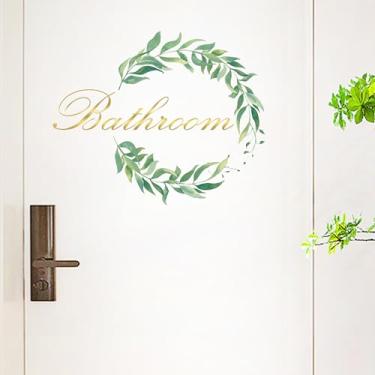 Imagem de 2 peças de adesivos de porta de banheiro vaso sanitário adesivos de parede de banheiro removível DIY linda decoração de porta de quarto de lavagem (verde)
