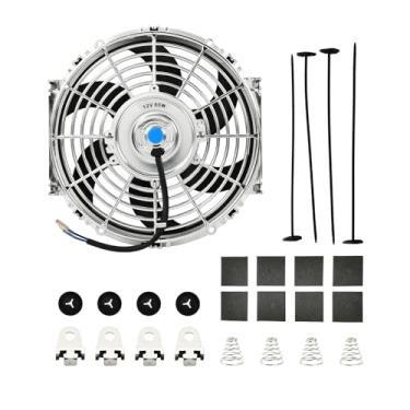 Imagem de Ventilador Elétrico Push Pull de 10 polegadas Cromado Ventilador de Refrigeração Universal Alto Desempenho 12V 80W Motor com Kit de Montagem do Ventilador