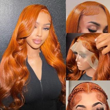 Imagem de Perucas frontais de renda QZOQZO Ginger Body Wave 30" Human Hair