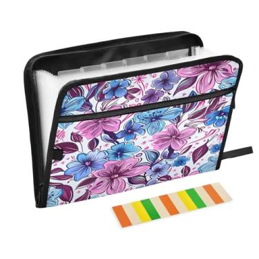 Imagem de Wassud Acordeão de flores coloridas de desenho animado organizador de arquivos de papel A4 pastas de arquivo de documentos com etiquetas pasta de arquivo expansível 13 bolsos