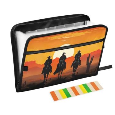 Imagem de Wassud Três Cowboys Acordeão Organizador de Arquivos Letra A4 Pasta de Arquivo de Papel Organizador de Documentos com Etiquetas Pasta de Arquivo Expansível 13 Bolsos