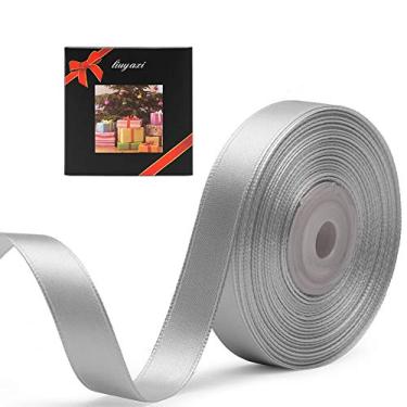 Imagem de Fita de cetim prata/cinza de cor sólida dupla face 1,5 cm x 23 m, fitas perfeitas para artesanato, decoração de casamento, criação de laços, costura, embalagem de presente e mais