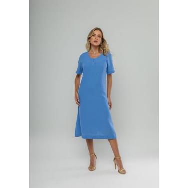 Imagem de Vestido Midi Botões Frontais Azul Salvatore, G