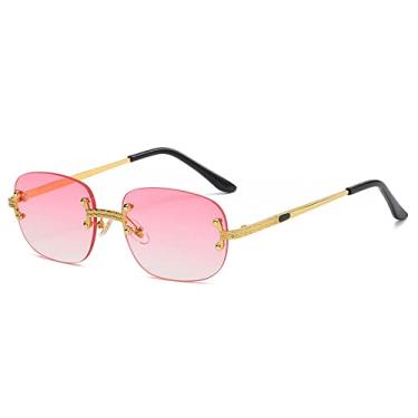Imagem de Óculos de sol sem aro feminino retrô quadrado sem moldura óculos de sol masculino para moda masculina, rosa dourado, china