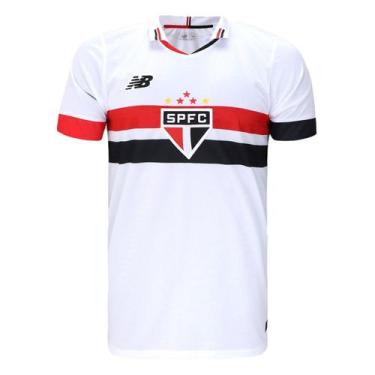 Imagem de Camiseta New Balance Home Spfc 2024 Torcedor Branco Vermelho E Preto -