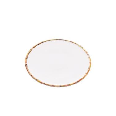 Imagem de Prato Para Festa Sobremesa Decorativo De Melamina Borda Bambu Branco 2