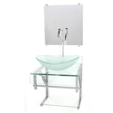 Imagem de Gabinete de vidro 40cm para banheiro curvado duplo pc cuba oval incolo