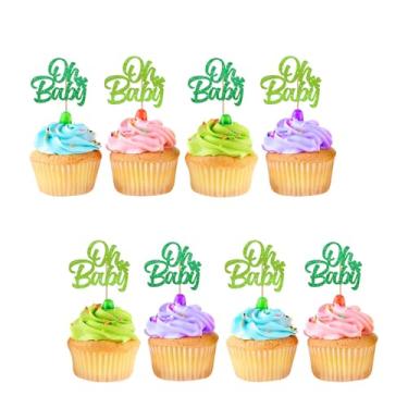 Imagem de 24pcs St Patrick's Day Oh Baby Cupcake Toppers, He or She Cupcake Picks for Gender Reveal Party, Green Glitter Boy or Girl Cupcake Toppers for St Patrick's Day Themed Baby Shower Party Supplies