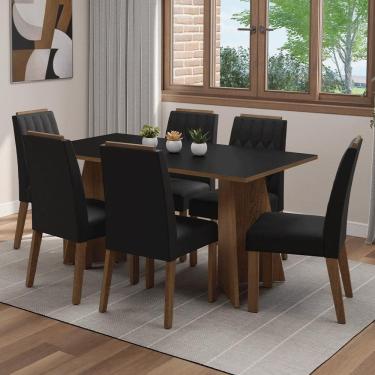 Imagem de Conjunto Sala de Jantar Tampo de Madeira 6 Cadeiras Rustic/Preto/Oxford Leon Madesa