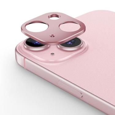 Imagem de Protetor de lente de câmera oca de liga de titânio para iPhone 15/15 Plus (rosa)