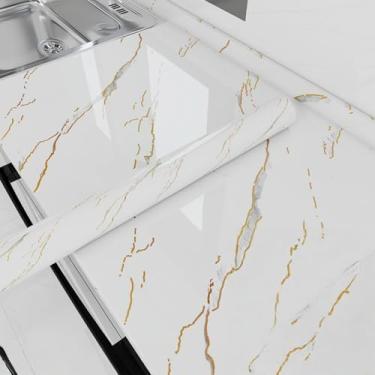 Imagem de Papel de parede cozinha bancada película protetora mármore folha de alumínio à prova de óleo à prova d'água à prova de umidade resistente a altas temperaturas autoadesivo opaco elegante branco com