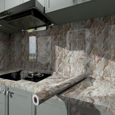Imagem de Papel de parede efeito mármore cozinha autoadesivo à prova de óleo película protetora de bancada banheiro impermeável resistente a manchas resistente a altas temperaturas fogão renovação papel de