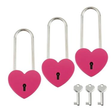 Imagem de T Tulead Cadeados rosa coração amor diário livro cadeados de casamento 3,86" x 1,190.5 cm chaves de metal conjunto de 3 cadeados