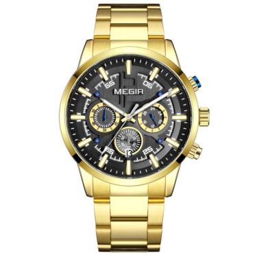 Imagem de Relógio De Pulso Masculino Com Pulseira De Aço Inoxidáve Com Data Automática Impermeavel 3atm Dourado