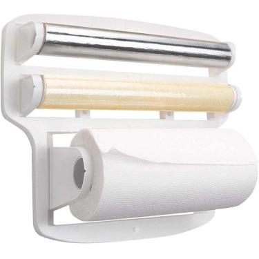 Imagem de Suporte Porta Papel Toalha  Aluminio Plastico 4 Em 1 De Parede Branco