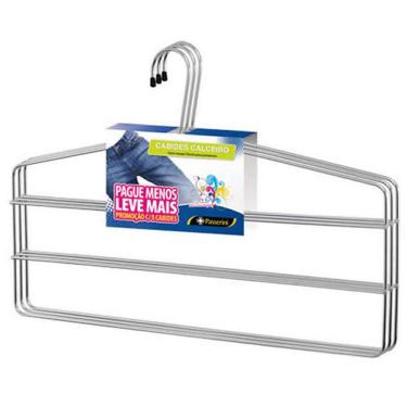 Imagem de Cabide para calças triplo aço cromado reforçado com 3 unid