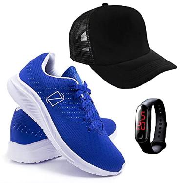 Imagem de Tenis Masculino Academia Ultra Leve + Relógio Digital + Boné - Azul/39