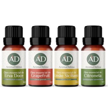 Imagem de Kit Frescor e Revitalização - 4 Óleos Essenciais - Erva Doce, Grapefruit, Limão, Citronela | Aromaterapia Natural para Renovação e Energia | Perfeito para Difusores e Cuidados Corporais | Certificado IBD | Aroma D’alma