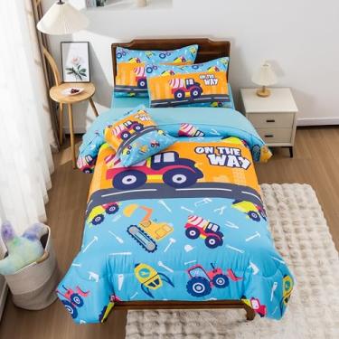 Imagem de Egchescebo Conjunto de cama infantil de tamanho solteiro para meninos, 6 peças, conjunto de cama com costura de carro, conjunto de cama infantil, adolescente, meninos, jogos, fofo, decoração de quarto