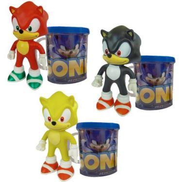 Imagem de Sonic Amarelo, Preto E Vermelho - Kit Com 3 Bonecos + Canecas - Super