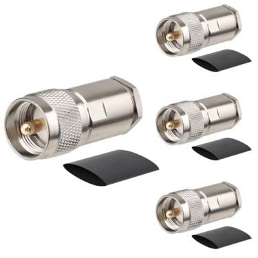 Imagem de MOOKEERF Pacote com 4 conectores coaxiais PL259 50 Ohm PL-259 UHF conector de braçadeira macho para cabo coaxial LMR400 KMR400 RG8 RG8U RG213
