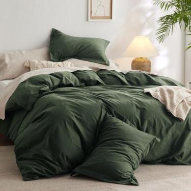 Imagem de Capa de Edredom Bedsure Queen 100% Algodão Lavado - Verde Oliva