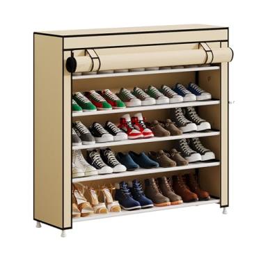 Imagem de Calmootey Organizador de sapateira de 5 níveis para guardar 25 pares, prateleira de sapato portátil com capa de tecido não tecido para armário, corredor, quarto, entrada, bege