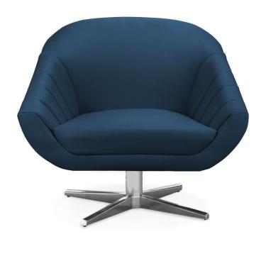 Imagem de Poltrona Giratória Giovana Suede Base Cromada - D'rossi Cor Azul Marinho