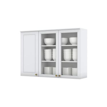 Imagem de Armário Aéreo 3 Portas De Vidro 120Cm Americana Henn Branco