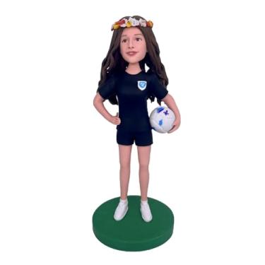 Imagem de Bobblehead de jogador de futebol feminino de argila personalizada com bola da sua foto, ótimo presente para torcedores de esportes femininos, fãs do time retratando o orgulho competitivo do campo