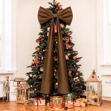Imagem de Knitgrip 50 x 188 cm Arcos de veludo extragrandes de Natal decoração de topo de árvore de Natal gigante para decoração de guirlanda de casa decoração de festa de casamento de aniversário (marrom)