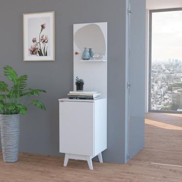 Imagem de Aparador Multiuso com 1 Porta Gancho Prateleira e Espelho Orgânico Ap Branco