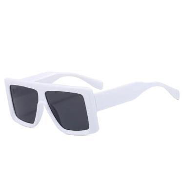 Imagem de Óculos de sol grandes da moda, femininos, vintage, armação grande, masculino, UV400 (branco)