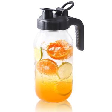 Imagem de Jarro de vidro de 1,8 litro com tampa, jarra de água fria e quente de 1,8 l com bico de despejo, jarra de vidro de 2 litros para refrigerador, bebidas, chá, café, limonada, suco, recipiente de leite à