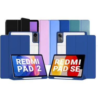 Imagem de Capa Smart Case para Xiaomi Redmi Pad 2 / SE - Traseira em Acrílico, Magnética, Sleep/Wake, Suporte para Caneta e Suporte Integrado (Azul-marinho, Redmi Pad 2)