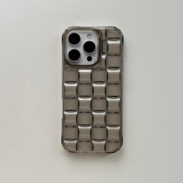 Imagem de Capa de celular estereoscópica verde xadrez convexa macia transparente com padrão de cubo para iPhone 11 12 13 14 15 16 Pro M