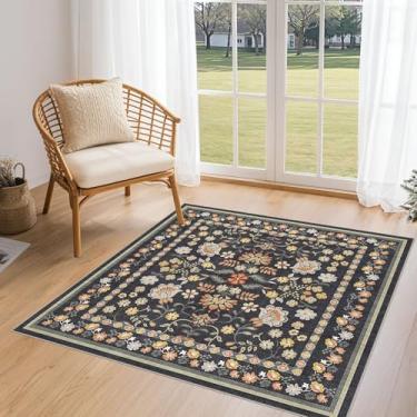 Imagem de UERMEI Tapetes quadrados: Tapete floral lavável 10 x 10 cm para sala de estar e quarto - Tapete macio com suporte antiderrapante para cozinha, berçário, dormitórios, casa de fazenda, decoração de casa