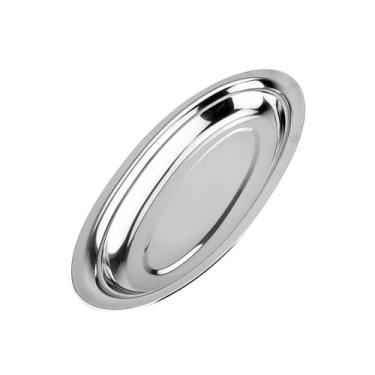 Imagem de Prato de serviço 1 peça prato de jantar de aço inoxidável prato de serviço de restaurante prato oval de peixe fumegante lanche prato de sobremesa pratos bandeja de serviço de cozinha (tamanho: 40 cm)