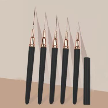 Imagem de 5 pincéis metálicos para arte de unhas, conjunto de pincéis para pintura e desenho, ferramenta de desenho para linhas longas