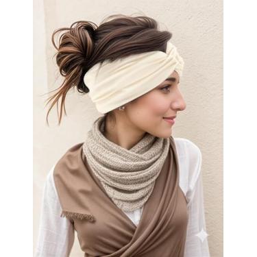 Imagem de Bandanas largas femininas boho africanas grandes turbantes elásticas (17 x 23 cm) bege