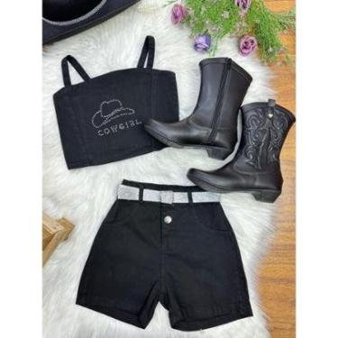 Imagem de Conjunto Infantil Blusa e Short Sarja Preto Boiadeira Casual Menina-Feminino
